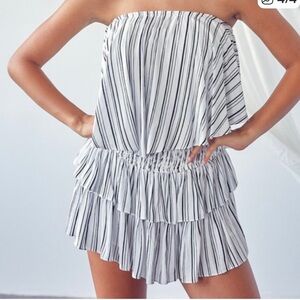 Striped Strapless Ruffle Romper Dress